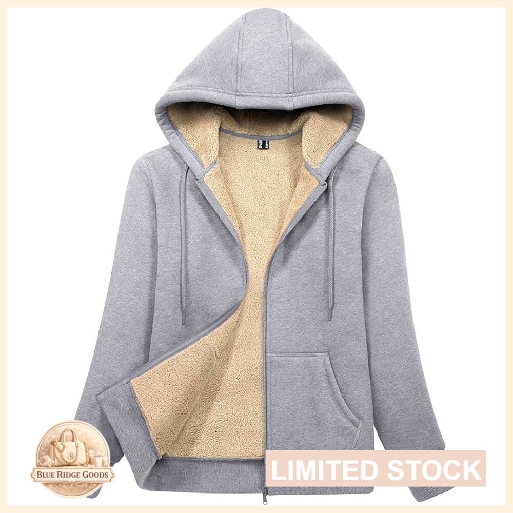 Sherpa Lined Zip Up Hoodie Fleece Jacket Winter Warm Casual Oversized Cozy